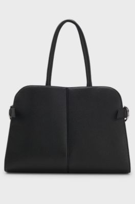 Faux-leather tote bag with embossed logo, Black