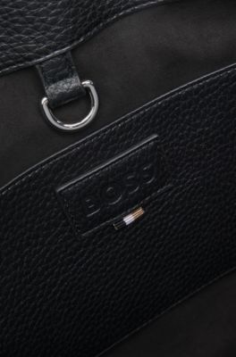 Faux-leather tote bag with embossed logo, Black