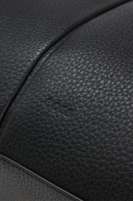 Faux-leather tote bag with embossed logo, Black