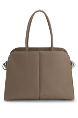 Faux-leather tote bag with embossed logo, Brown