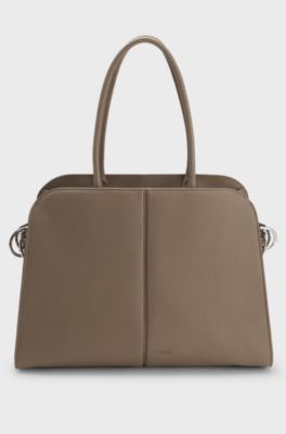 Faux-leather tote bag with embossed logo, Brown