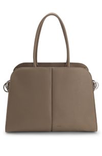Faux-leather tote bag with embossed logo, Brown