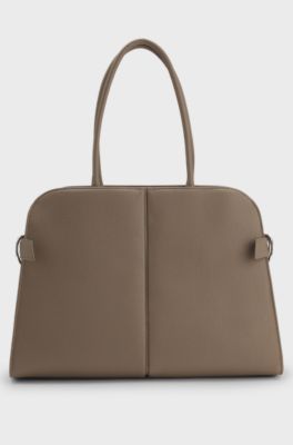 Faux-leather tote bag with embossed logo, Brown