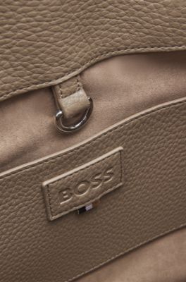 Faux-leather tote bag with embossed logo, Brown