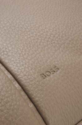 Faux-leather tote bag with embossed logo, Brown