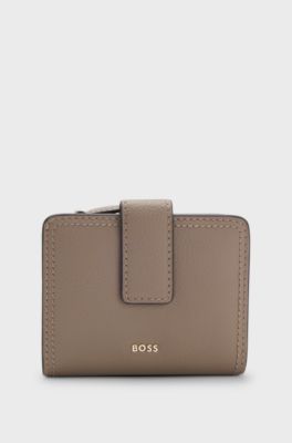 Leather wallet with logo lettering, Light Brown