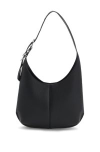 Faux-leather hobo bag with embossed logo, Black