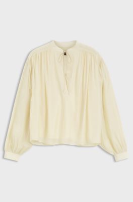 Camicetta oversize in tessuto leggero con dettagli arricciati, Giallo chiaro