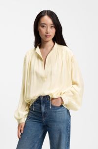 Camicetta oversize in tessuto leggero con dettagli arricciati, Giallo chiaro