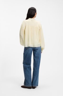 Camicetta oversize in tessuto leggero con dettagli arricciati, Giallo chiaro