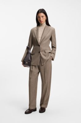 Relaxed-fit trousers in textured stretch fabric, Brown Patterned