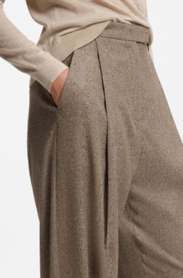 Relaxed-fit trousers in textured stretch fabric, Brown Patterned