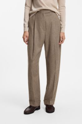 Pantaloni relaxed fit in tessuto elasticizzato strutturato, Marrone a motivi
