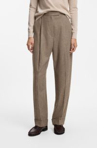 Relaxed-fit trousers in textured stretch fabric, Brown Patterned