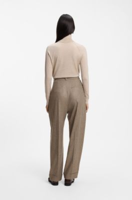 Relaxed-fit trousers in textured stretch fabric, Brown Patterned
