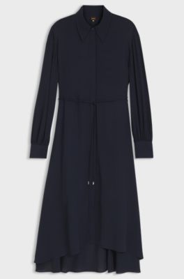 Shirt dress in crepe de chine, Dark Blue
