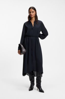 Shirt dress in crepe de chine, Dark Blue