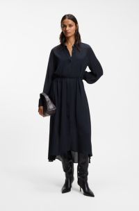 Shirt dress in crepe de chine, Dark Blue
