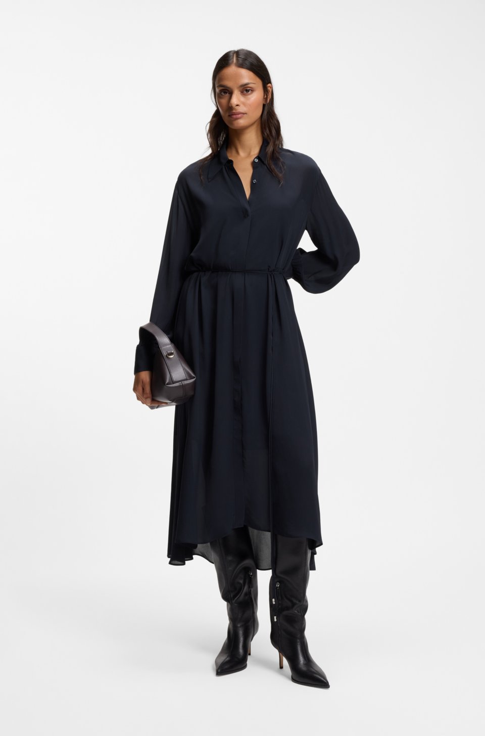 Shirt dress in crepe de chine