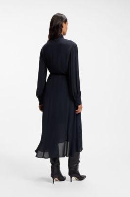 Shirt dress in crepe de chine, Dark Blue