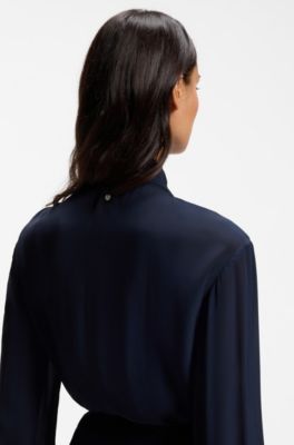 Shirt dress in crepe de chine, Dark Blue