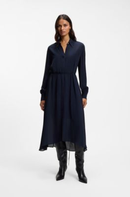 Shirt dress in crepe de chine, Dark Blue