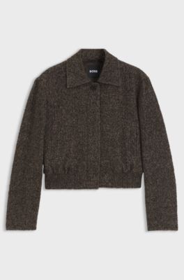 Bomber-style jacket in herringbone fabric, Dark Grey