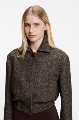 Bomber-style jacket in herringbone fabric, Dark Grey