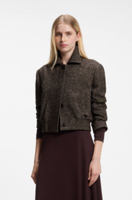 Bomber-style jacket in herringbone fabric, Dark Grey