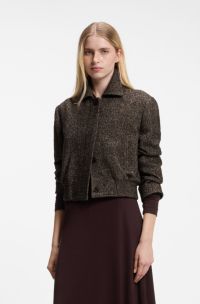 Bomber-style jacket in herringbone fabric, Dark Grey