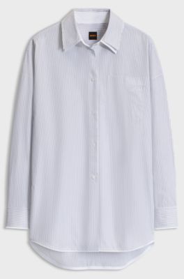 Oversized-fit cotton blouse, White Patterned