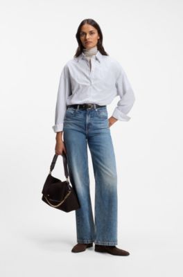 Oversized-fit cotton blouse, White Patterned