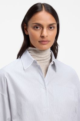 Oversized-fit cotton blouse, White Patterned