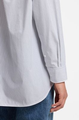 Oversized-fit cotton blouse, White Patterned