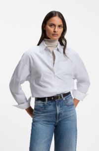 Oversized-fit cotton blouse, White Patterned