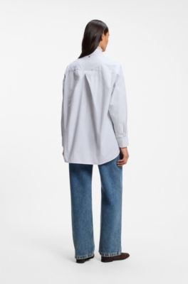 Oversized-fit cotton blouse, White Patterned