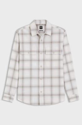 Relaxed-fit check shirt in virgin wool blend, White Patterned