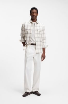 Relaxed-fit check shirt in virgin wool blend, White Patterned
