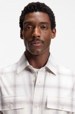 Relaxed-fit check shirt in virgin wool blend, White Patterned