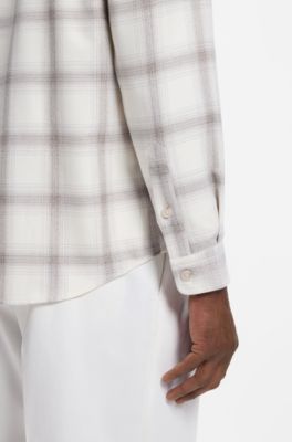 Relaxed-fit check shirt in virgin wool blend, White Patterned