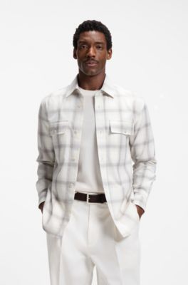 Relaxed-fit check shirt in virgin wool blend, White Patterned