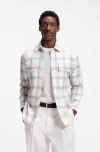 Relaxed-fit check shirt in virgin wool blend, White Patterned