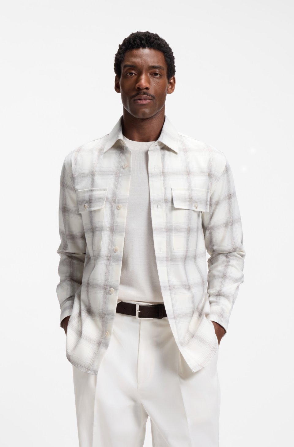 Relaxed-fit check shirt in virgin wool blend