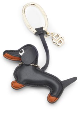 Leather dachshund key ring with Double B monogram charm, Black