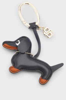 Leather dachshund key ring with Double B monogram charm, Black