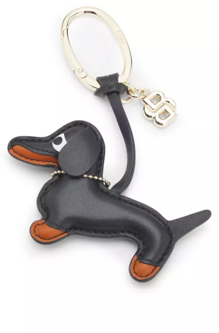 Leather dachshund key ring with Double B monogram charm