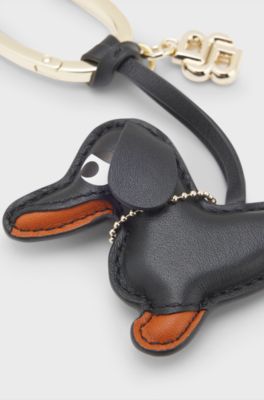 Leather dachshund key ring with Double B monogram charm, Black