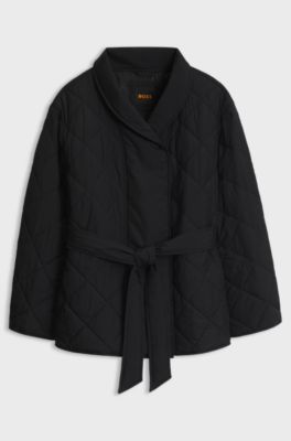 Water-repellent padded jacket with shawl collar, Black