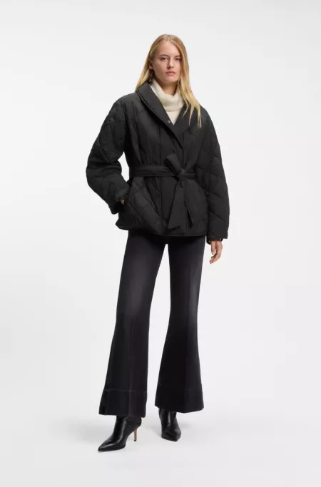 Water-repellent padded jacket with shawl collar