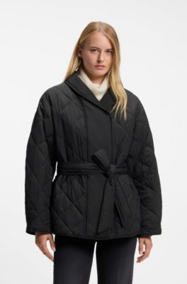 Water-repellent padded jacket with shawl collar, Black